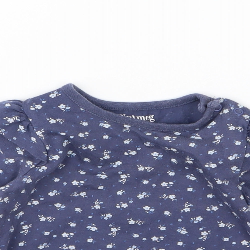 Nutmweg Girls Blue Floral Jersey Basic T-Shirt Size 3-6 Months