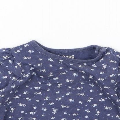 Nutmweg Girls Blue Floral Jersey Basic T-Shirt Size 3-6 Months