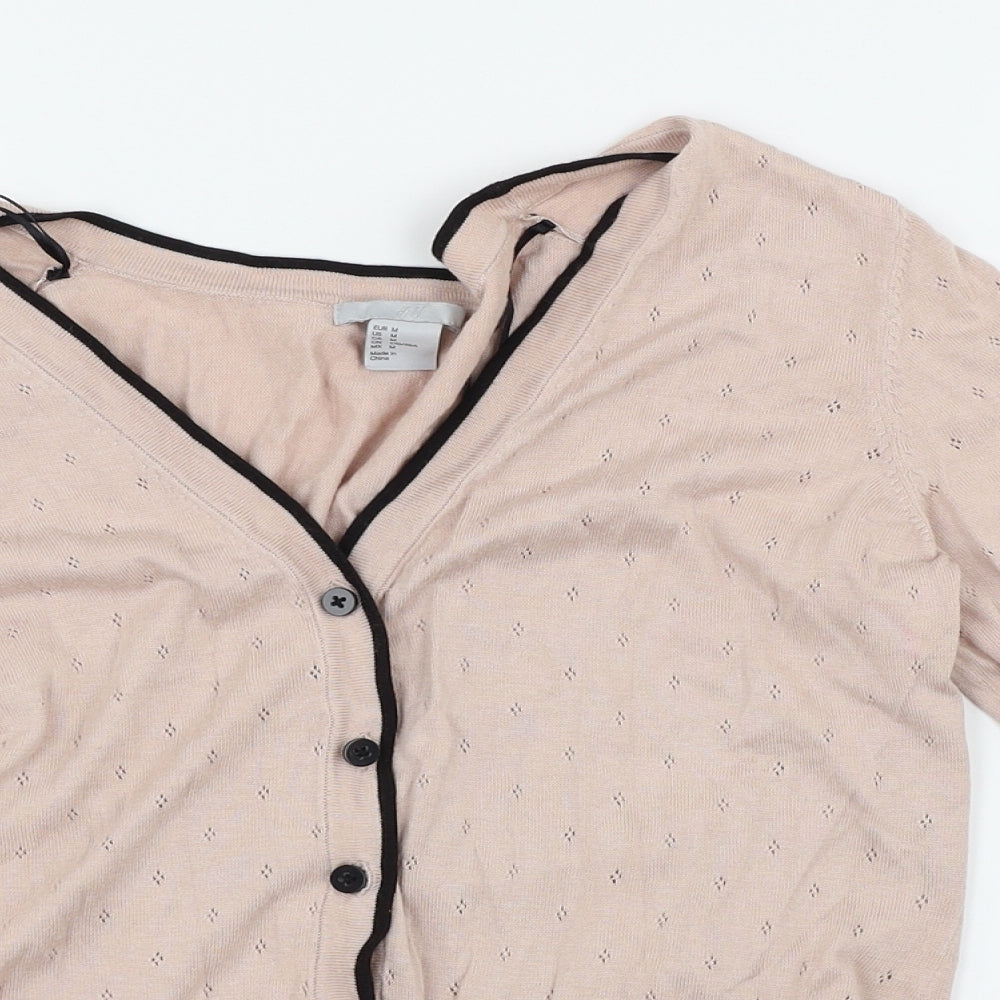 H&M Womens Pink Argyle/Diamond  Cardigan Jumper Size M