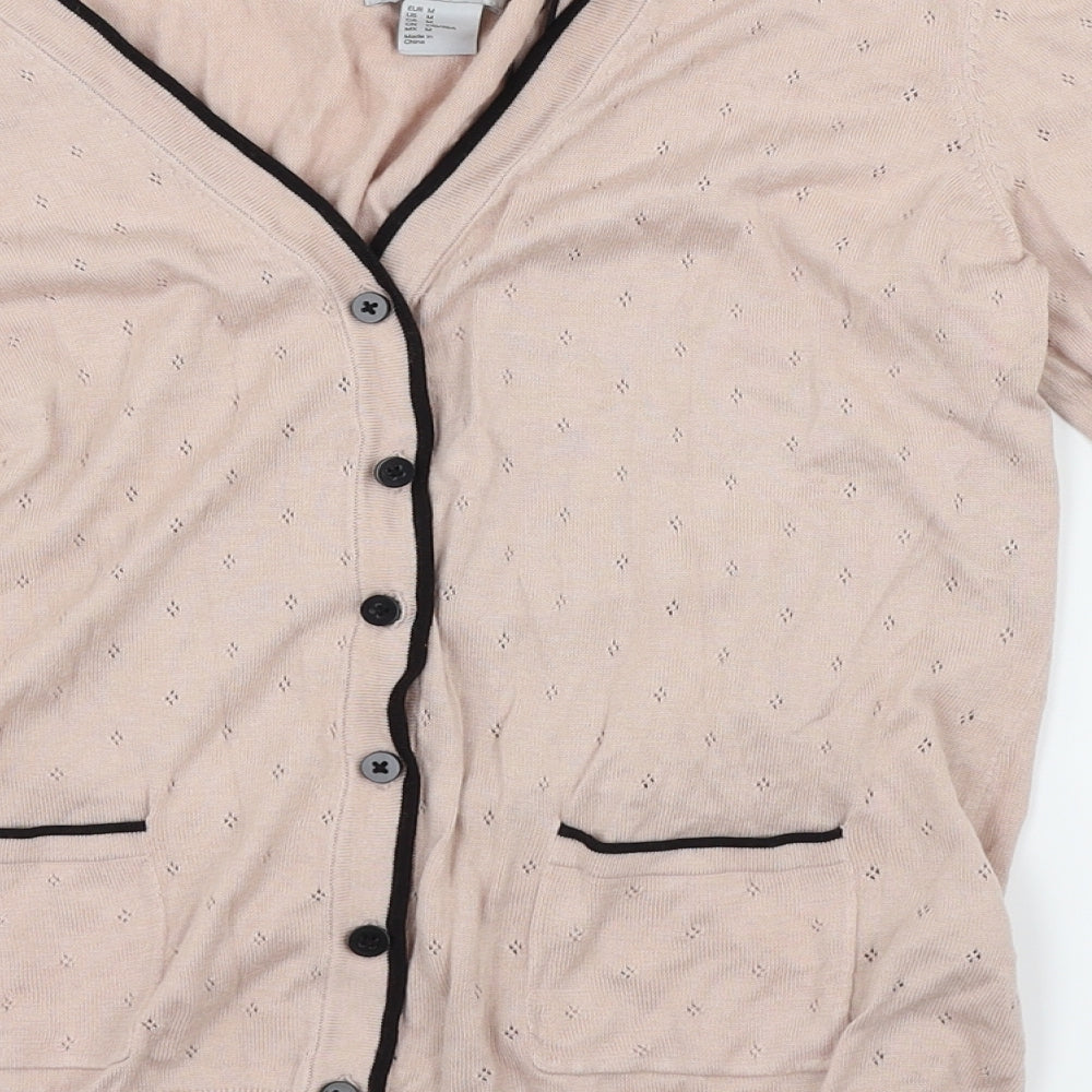 H&M Womens Pink Argyle/Diamond  Cardigan Jumper Size M