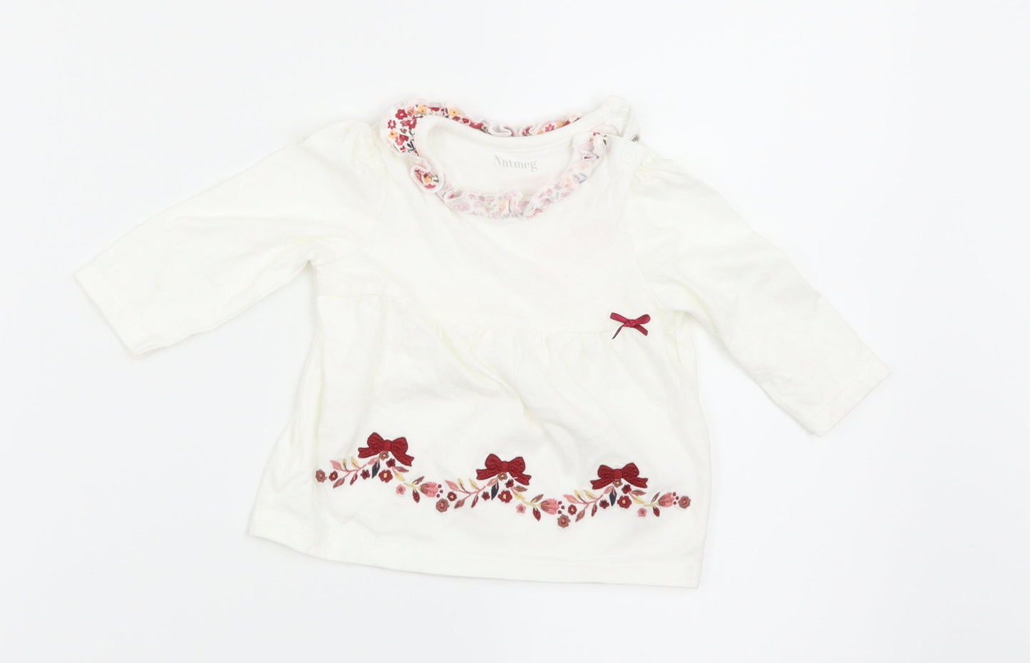 Nutmeg Girls White Floral  Basic T-Shirt Size 3-6 Months