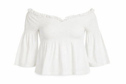 Womens UK Size 10 New Look White Cropped Blouse