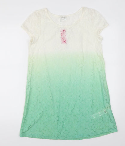 Happy Holly Womens Green Floral  Basic T-Shirt Size 8  - Green Ombre