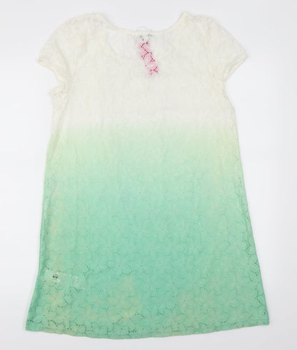 Happy Holly Womens Green Floral  Basic T-Shirt Size 8  - Green Ombre