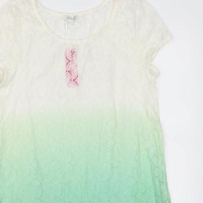 Happy Holly Womens Green Floral  Basic T-Shirt Size 8  - Green Ombre