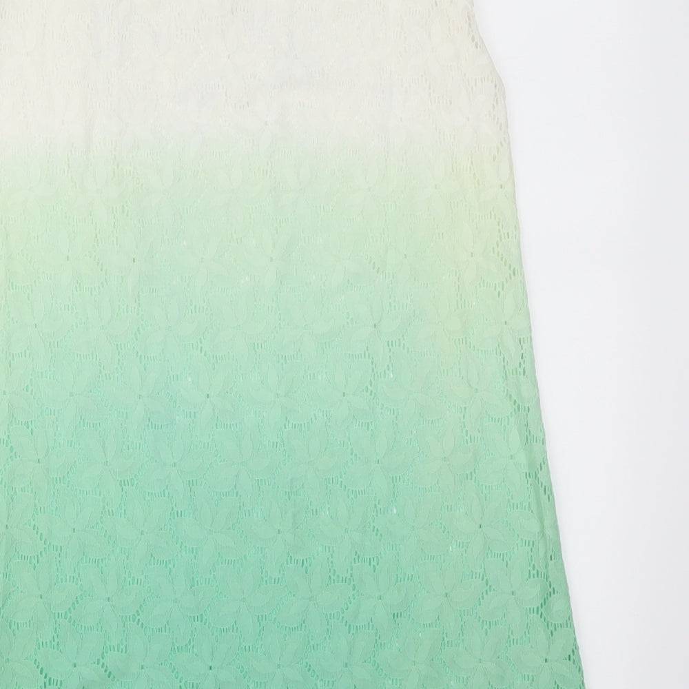Happy Holly Womens Green Floral  Basic T-Shirt Size 8  - Green Ombre