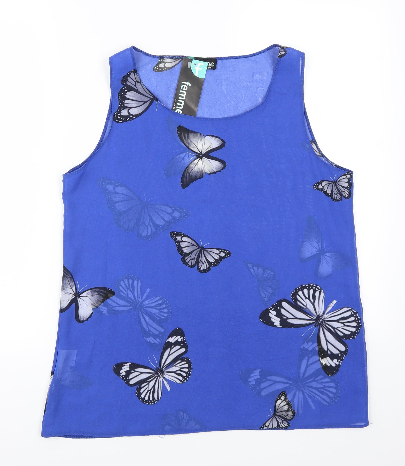 Femme Womens Blue   Basic Tank Size 10  - Butterflies