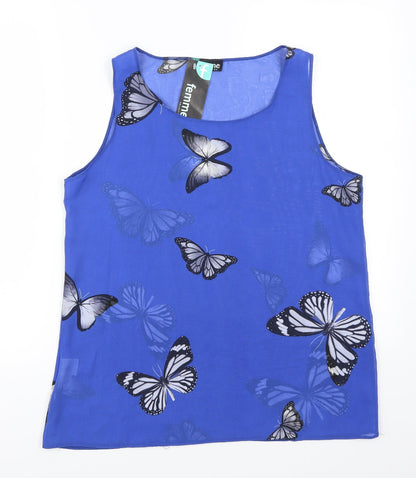 Femme Womens Blue   Basic Tank Size 10  - Butterflies