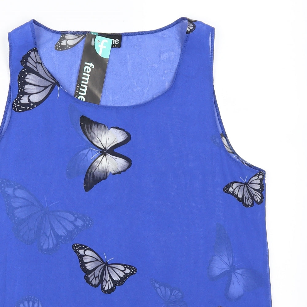 Femme Womens Blue   Basic Tank Size 10  - Butterflies