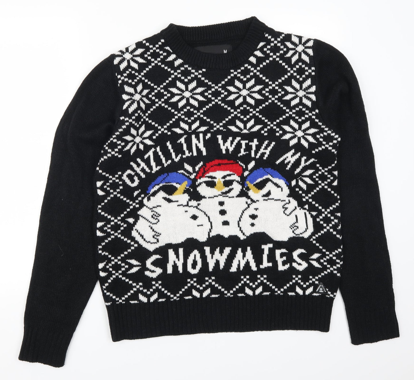 American Stitch Mens Black   Pullover Jumper Size M  - Chillin With My Snowmies