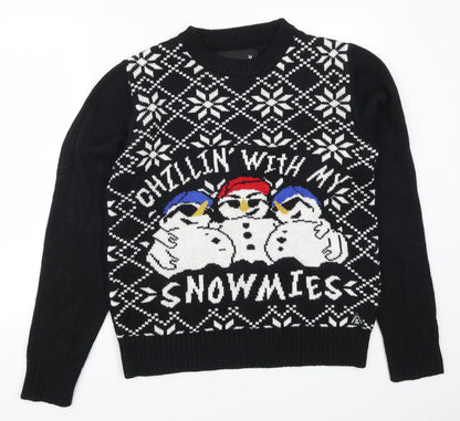 American Stitch Mens Black   Pullover Jumper Size M  - Chillin With My Snowmies