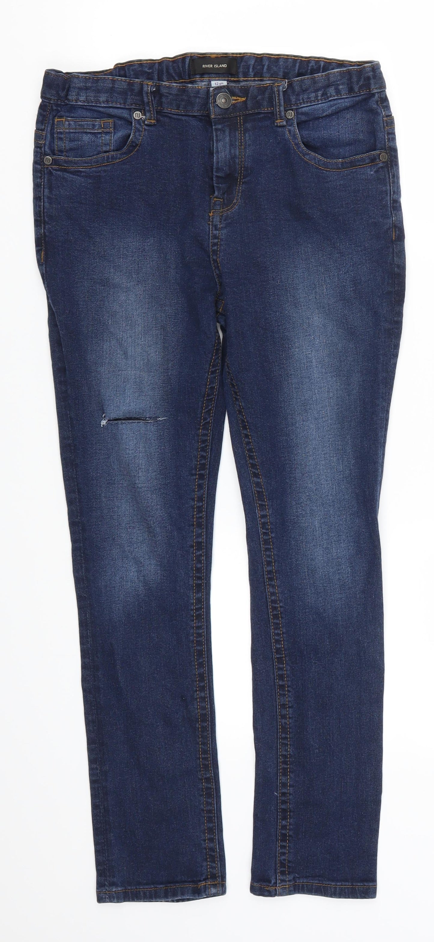 River Island Girls Blue  Denim Skinny Jeans Size 12 Years - Distressed Look