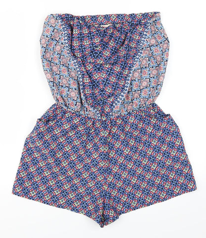 F&F Womens Blue Geometric  Playsuit One-Piece Size 10