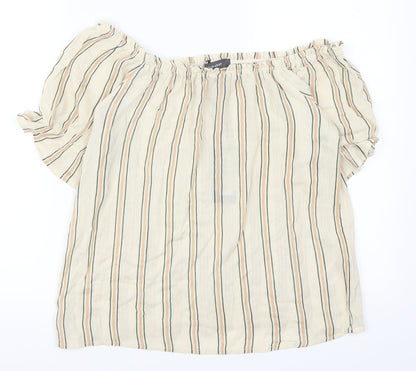 Primark Womens Beige Striped  Basic Blouse Size 10
