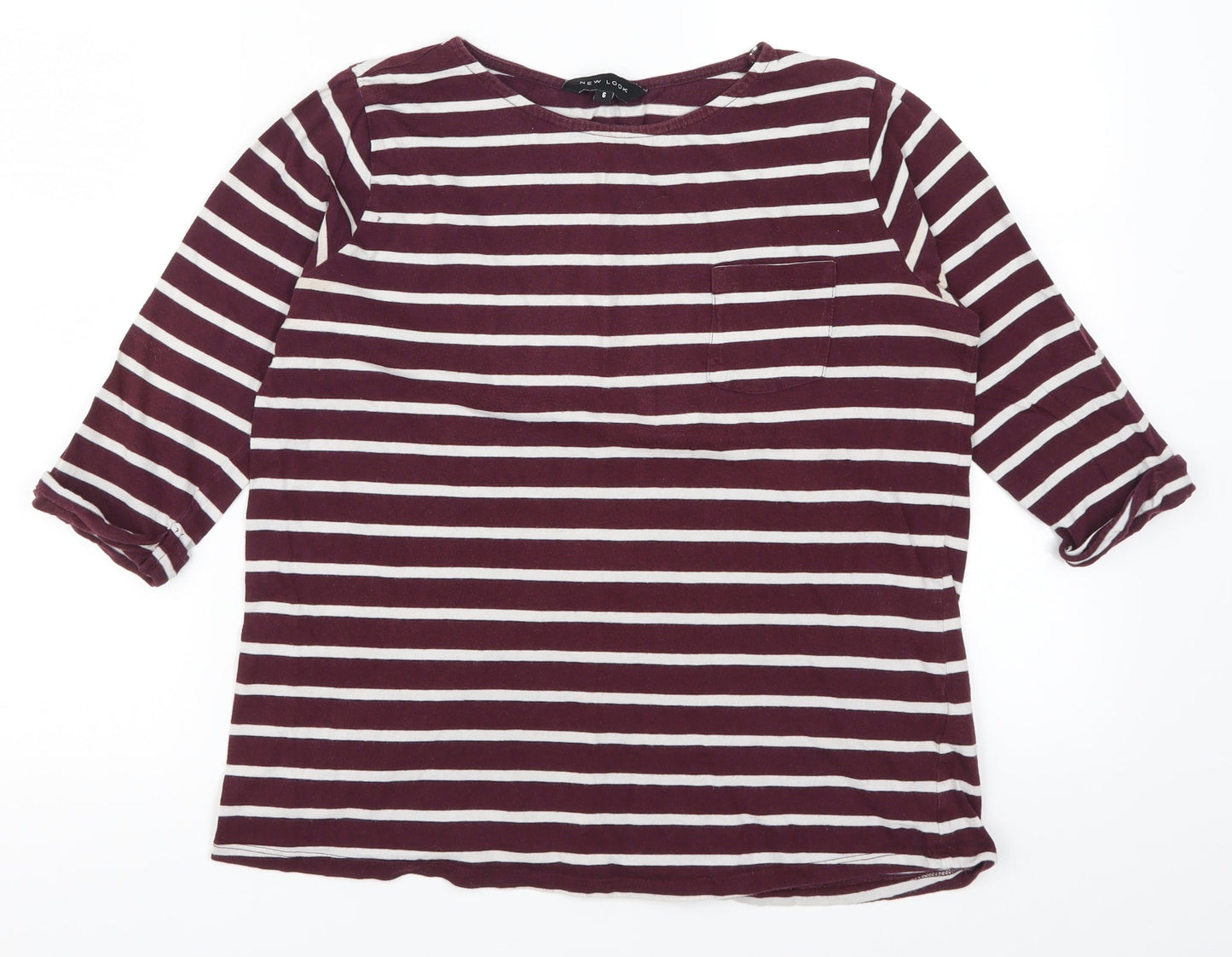 New Look Womens Purple Striped  Basic T-Shirt Size 6