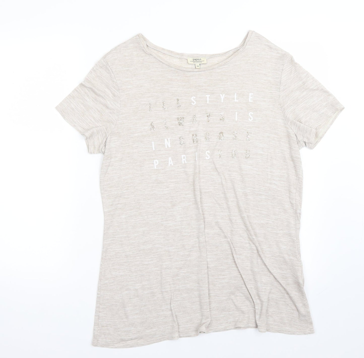 Womens UK Size 14 Papaya Beige Basic T-Shirt