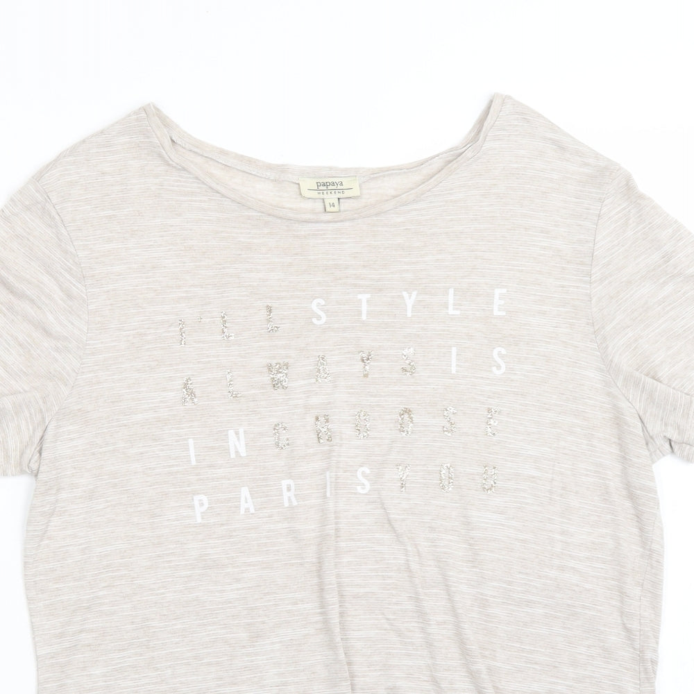 Womens UK Size 14 Papaya Beige Basic T-Shirt
