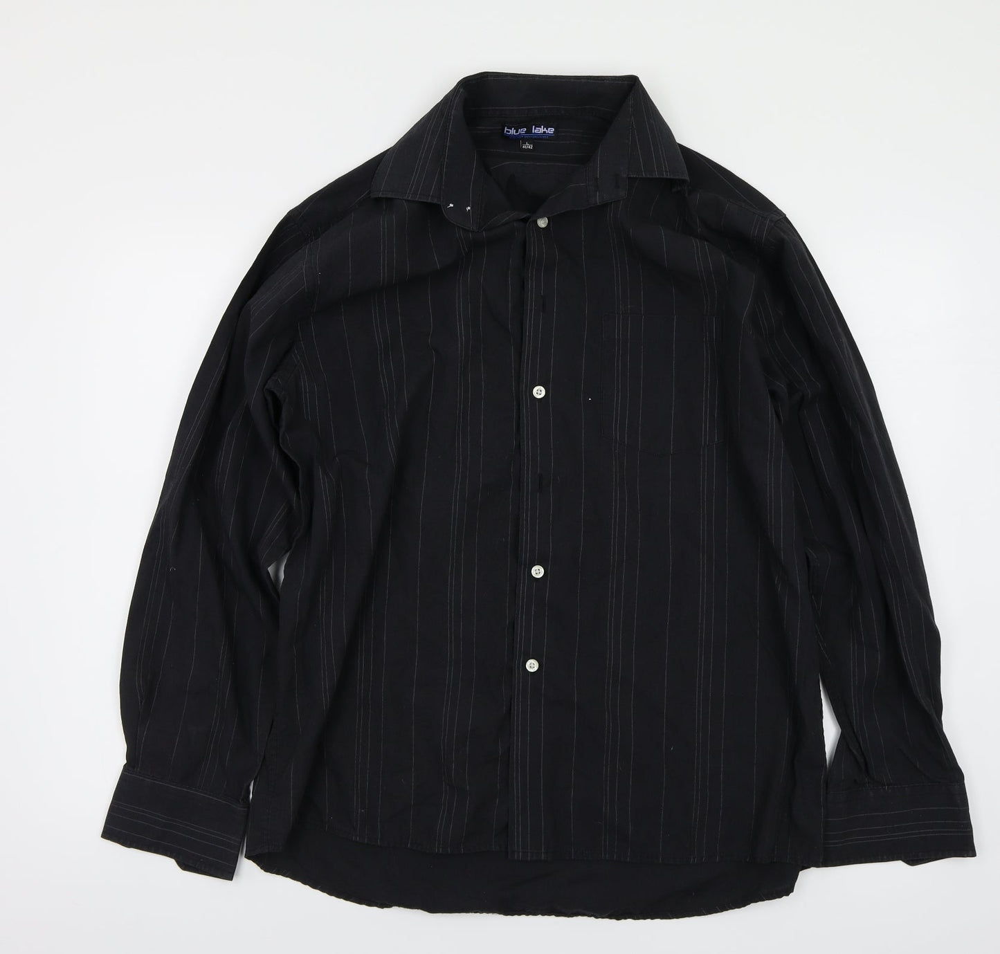 Mens UK Size L blue lake Black  Button-Up Long Sleeve Casual Shirt