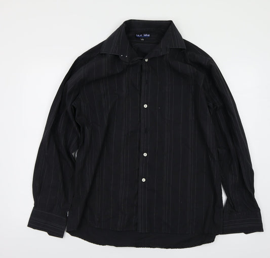 Mens UK Size L blue lake Black  Button-Up Long Sleeve Casual Shirt