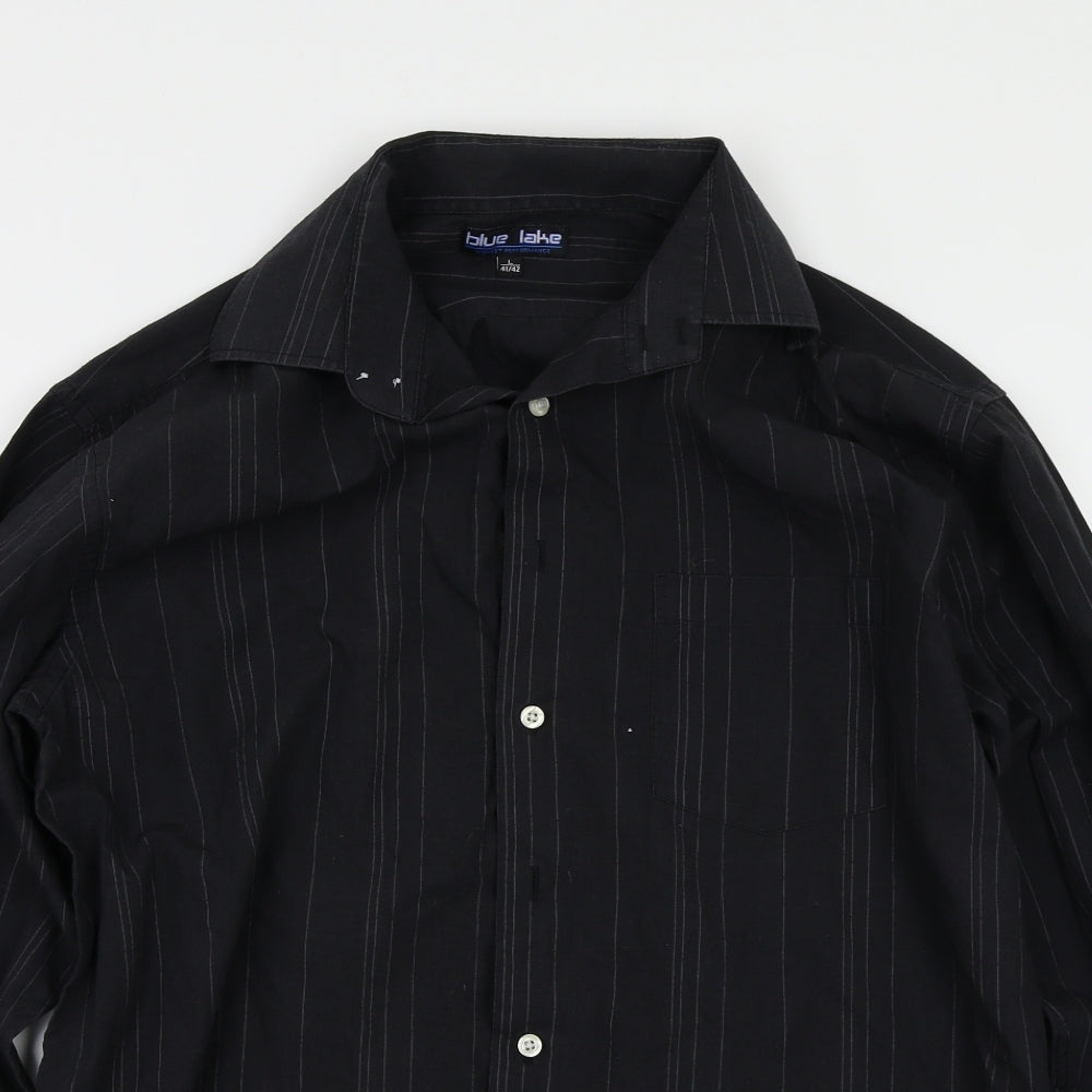 Mens UK Size L blue lake Black  Button-Up Long Sleeve Casual Shirt