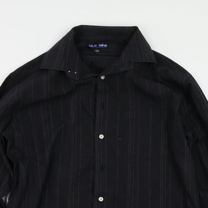 Mens UK Size L blue lake Black  Button-Up Long Sleeve Casual Shirt