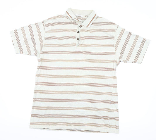 Marks and Spencer Mens Beige Striped   Polo Size M
