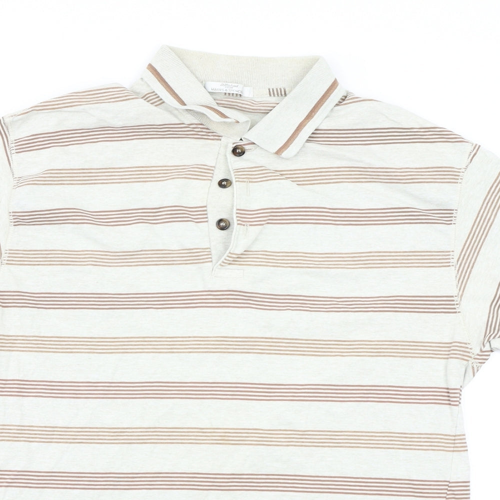 Marks and Spencer Mens Beige Striped   Polo Size M