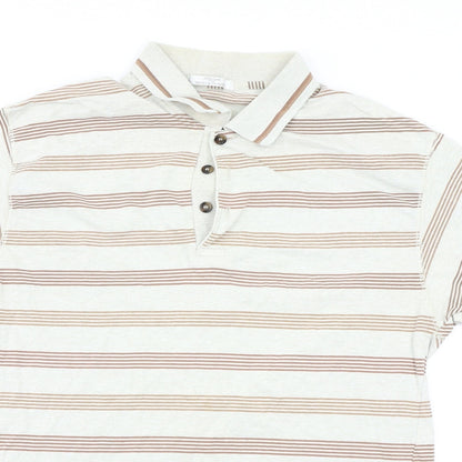 Marks and Spencer Mens Beige Striped   Polo Size M