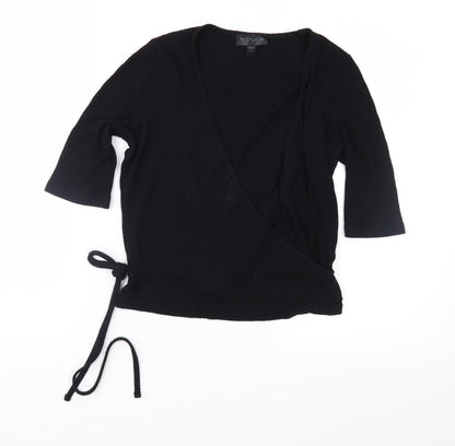 Womens UK Size 8 Topshop Black Wrap Blouse