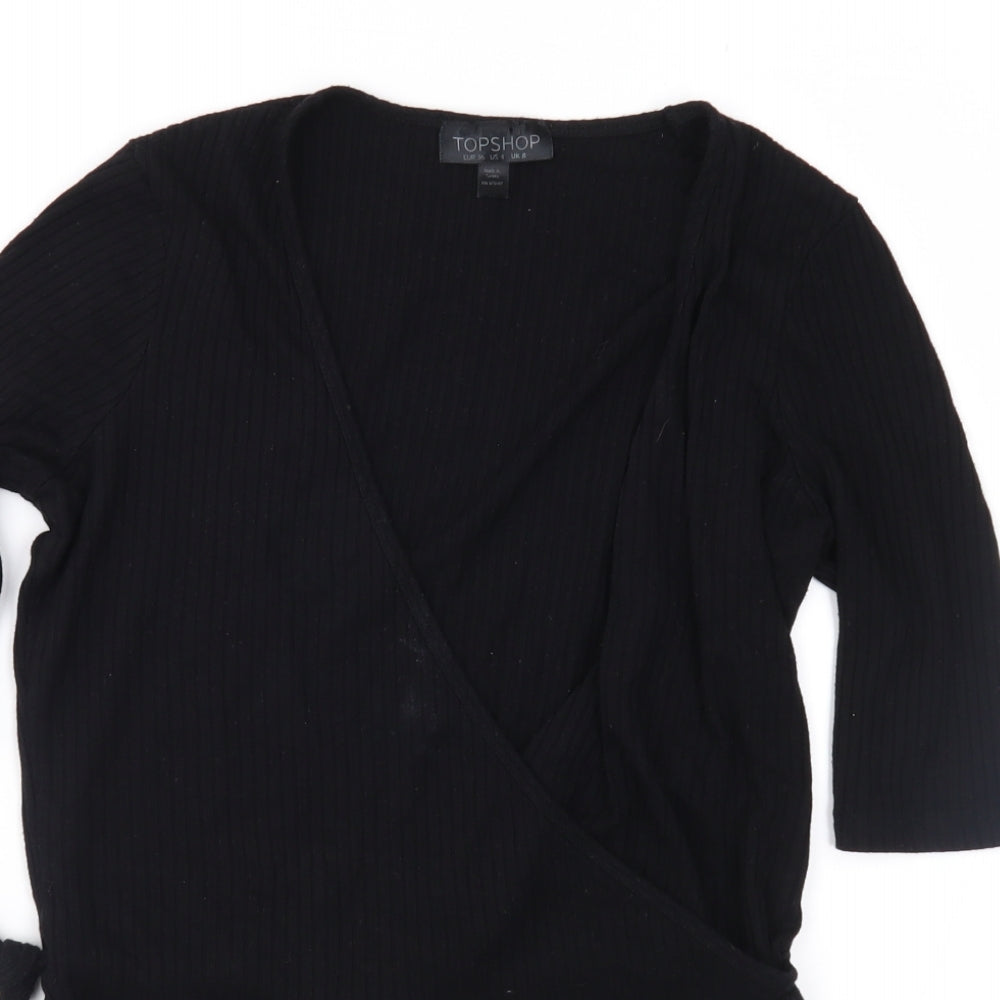 Womens UK Size 8 Topshop Black Wrap Blouse
