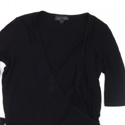 Womens UK Size 8 Topshop Black Wrap Blouse