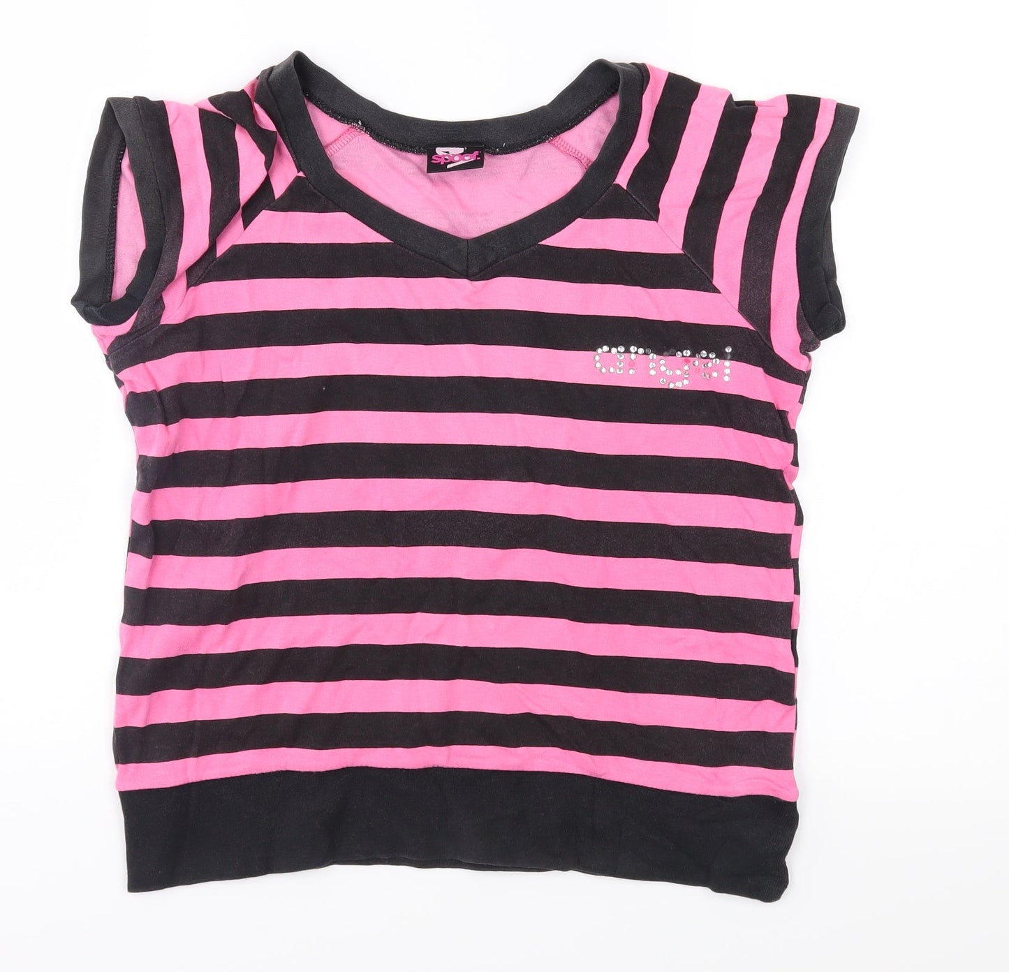 Spoof Girls Pink Striped Jersey Basic T-Shirt Size 14 Years