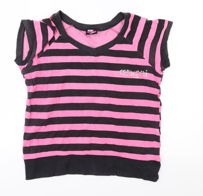 Spoof Girls Pink Striped Jersey Basic T-Shirt Size 14 Years