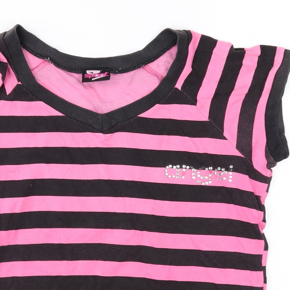Spoof Girls Pink Striped Jersey Basic T-Shirt Size 14 Years