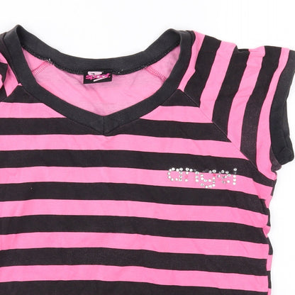 Spoof Girls Pink Striped Jersey Basic T-Shirt Size 14 Years