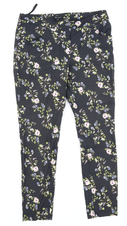 new look  Womens Black Floral  Trousers  Size 12 L24 in