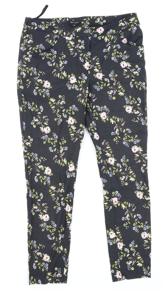 new look  Womens Black Floral  Trousers  Size 12 L24 in