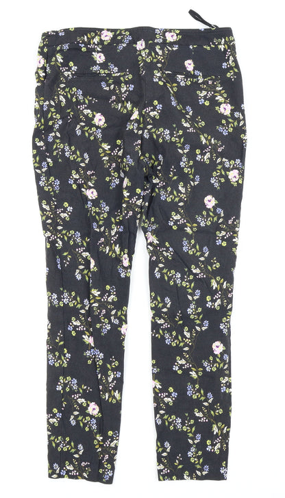 new look  Womens Black Floral  Trousers  Size 12 L24 in