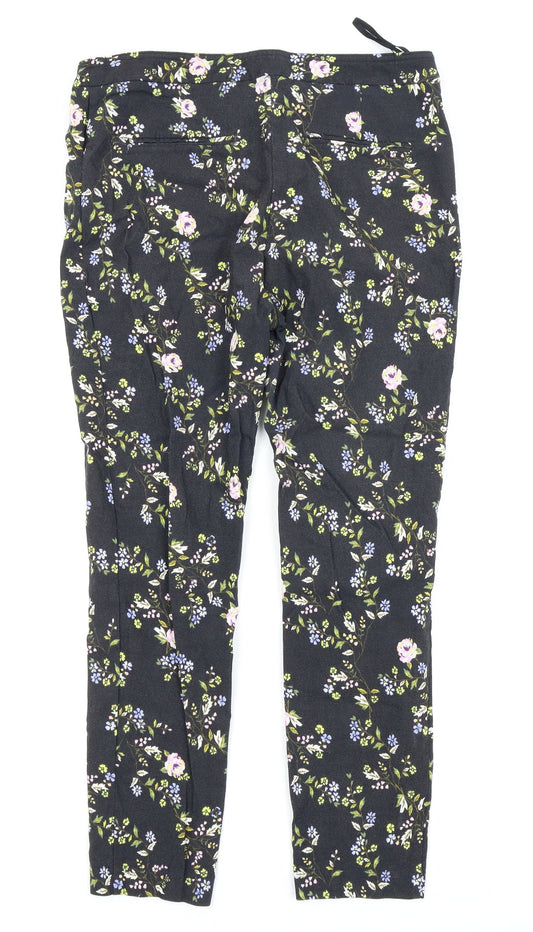 new look  Womens Black Floral  Trousers  Size 12 L24 in