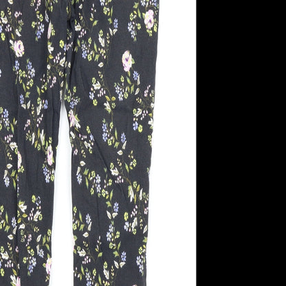 new look  Womens Black Floral  Trousers  Size 12 L24 in