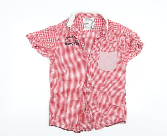 Mens UK Size L D-Struct Red  Button-Up Short Sleeve Casual Shirt