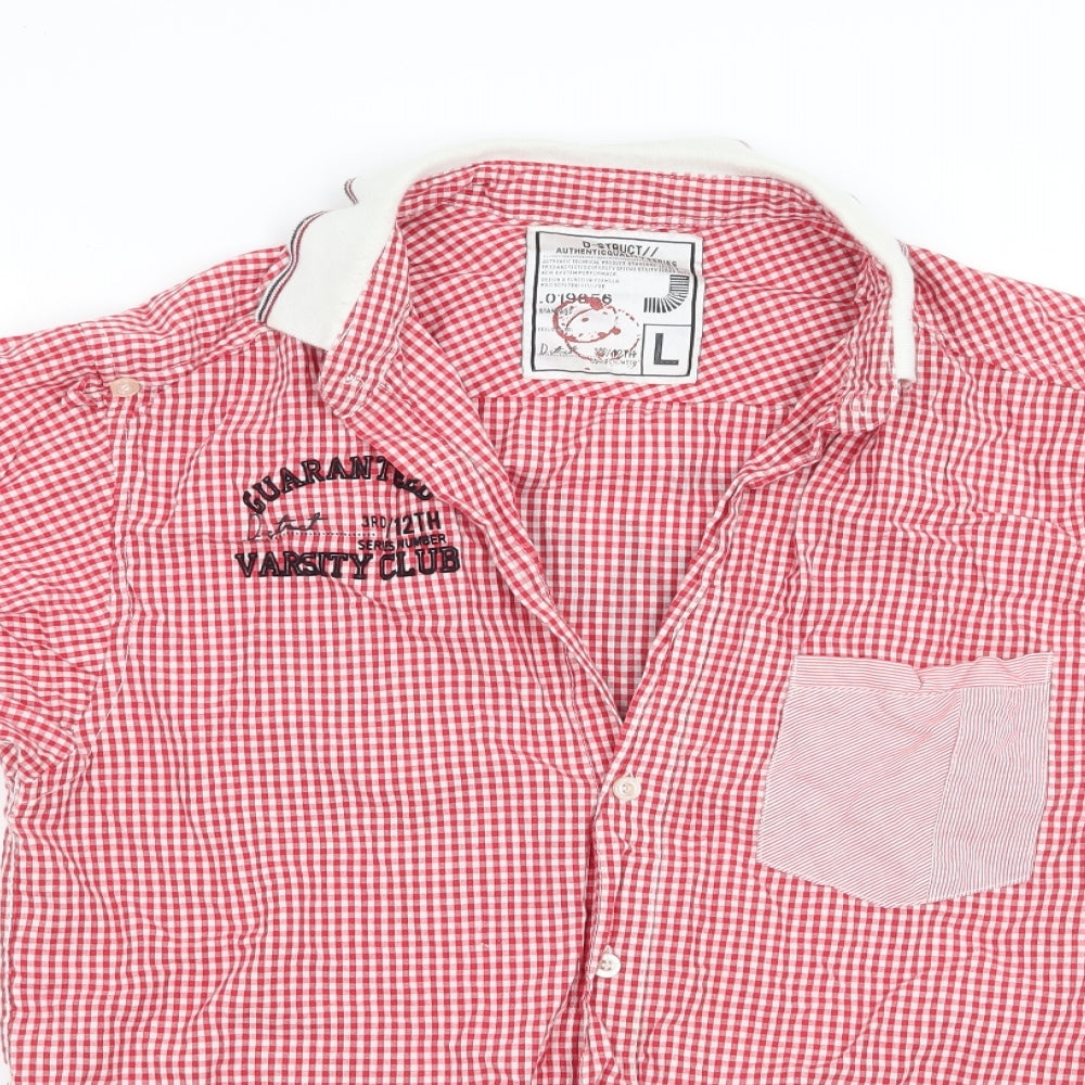 Mens UK Size L D-Struct Red  Button-Up Short Sleeve Casual Shirt