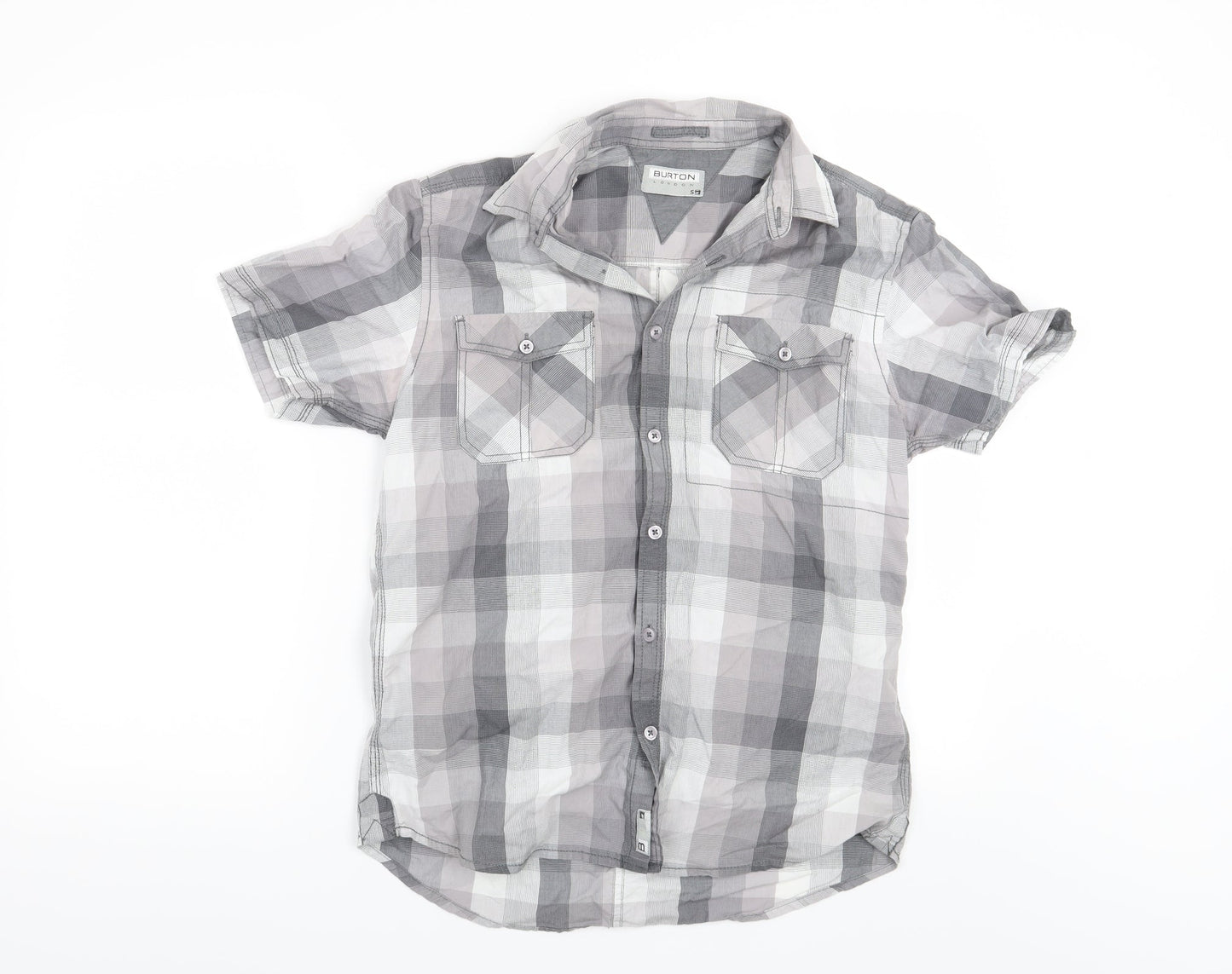 Mens UK Size S Burton Grey  Button-Up Short Sleeve Casual Shirt