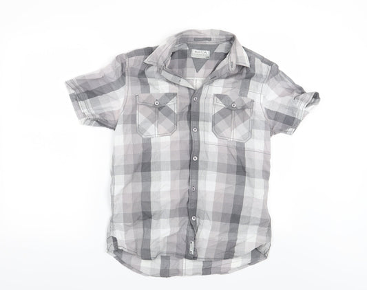 Mens UK Size S Burton Grey  Button-Up Short Sleeve Casual Shirt