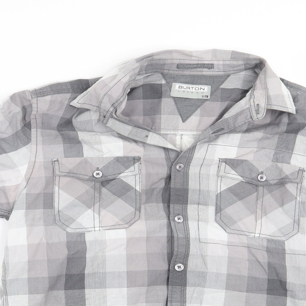 Mens UK Size S Burton Grey  Button-Up Short Sleeve Casual Shirt