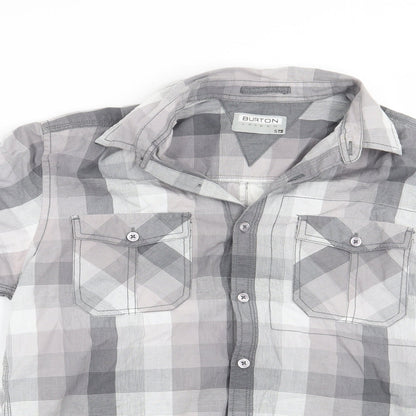 Mens UK Size S Burton Grey  Button-Up Short Sleeve Casual Shirt