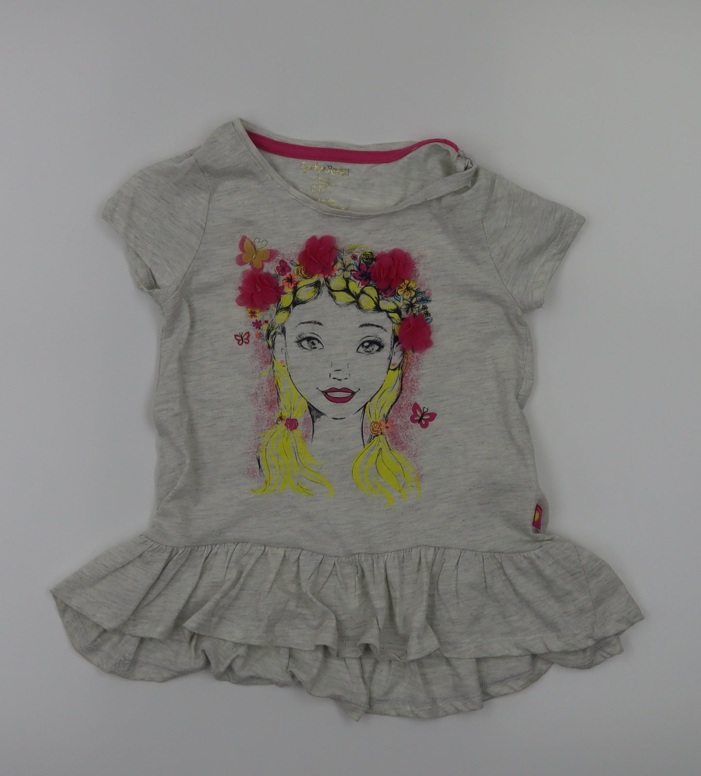 gythia rowley  Girls Grey Animal Print  Basic T-Shirt Size 5-6 Years