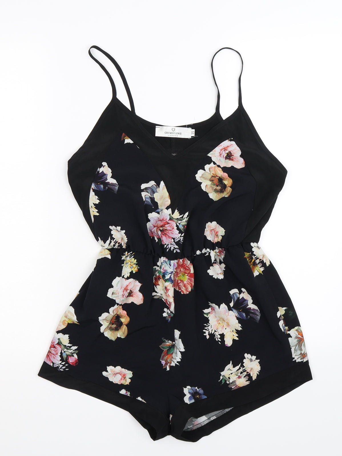 Oh My Love Womens Black Floral  Jumpsuit One-Piece Size XS L3 in