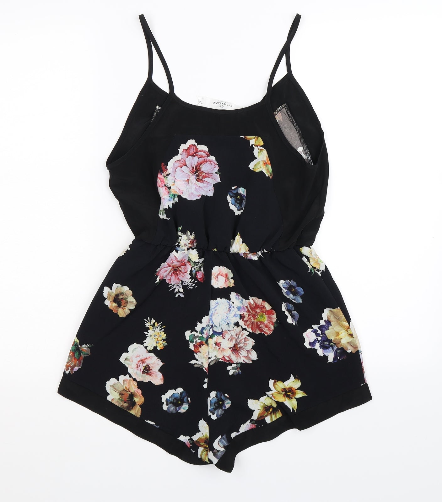 Oh My Love Womens Black Floral  Jumpsuit One-Piece Size XS L3 in