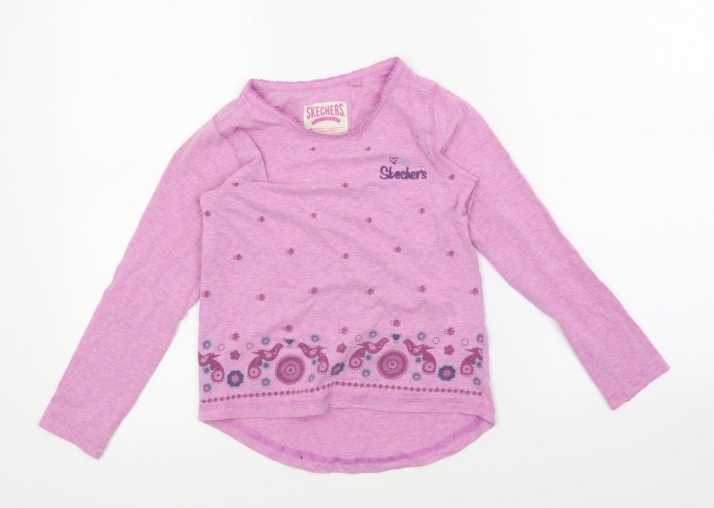 Skechers Girls Purple Floral  Basic Blouse Size 6-7 Years